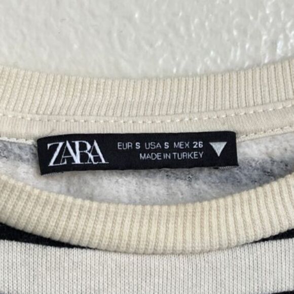 Zara Women's Stripe Puff Sleeve Sweatshirt in Ivory/Black Size SMALL - Picture 4 of 4